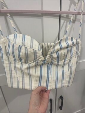 Zara Blue & White Striped Bustier Crop Top